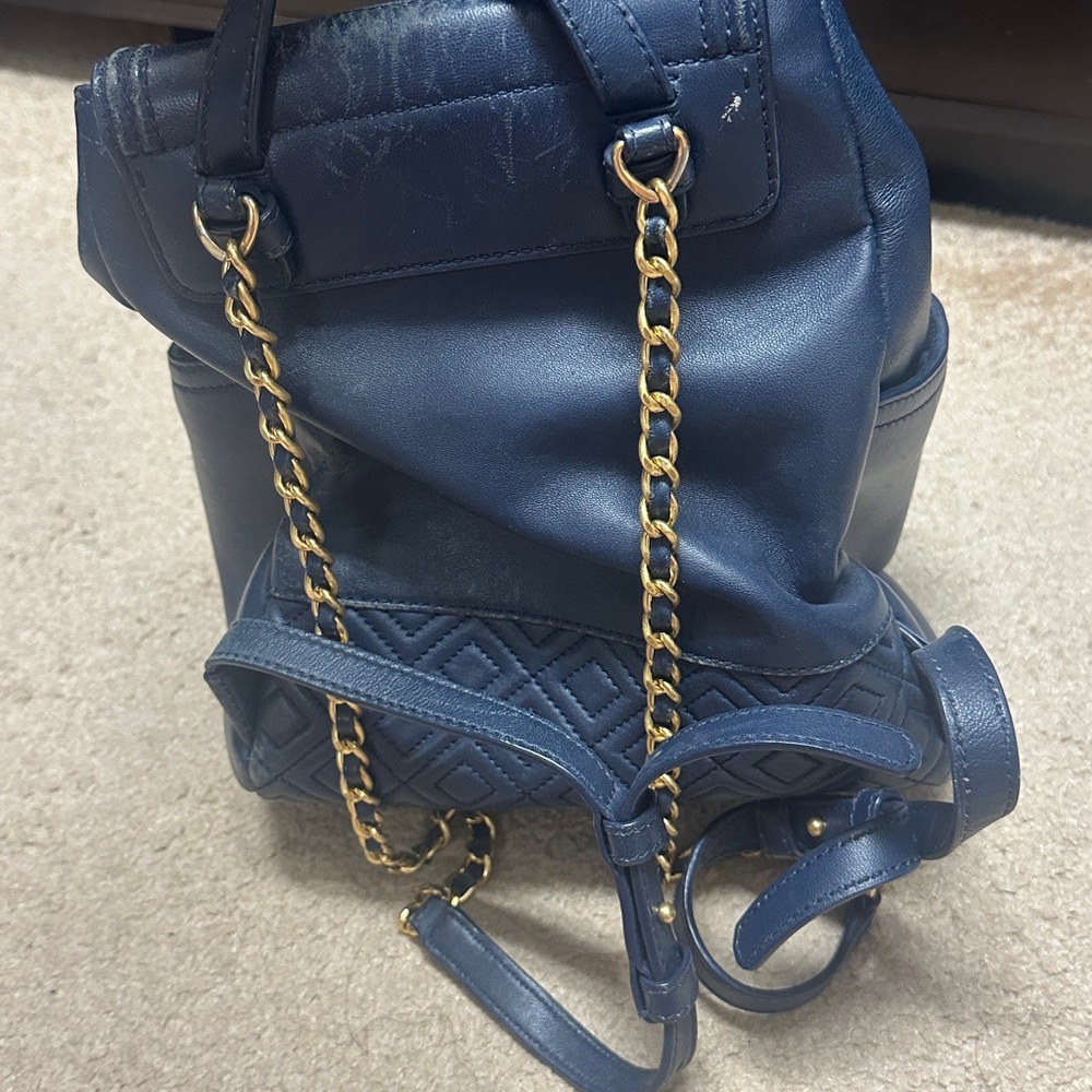 Tory Burch Blue Quilted Backpack with Tassel Detail - Picture 6 of 6